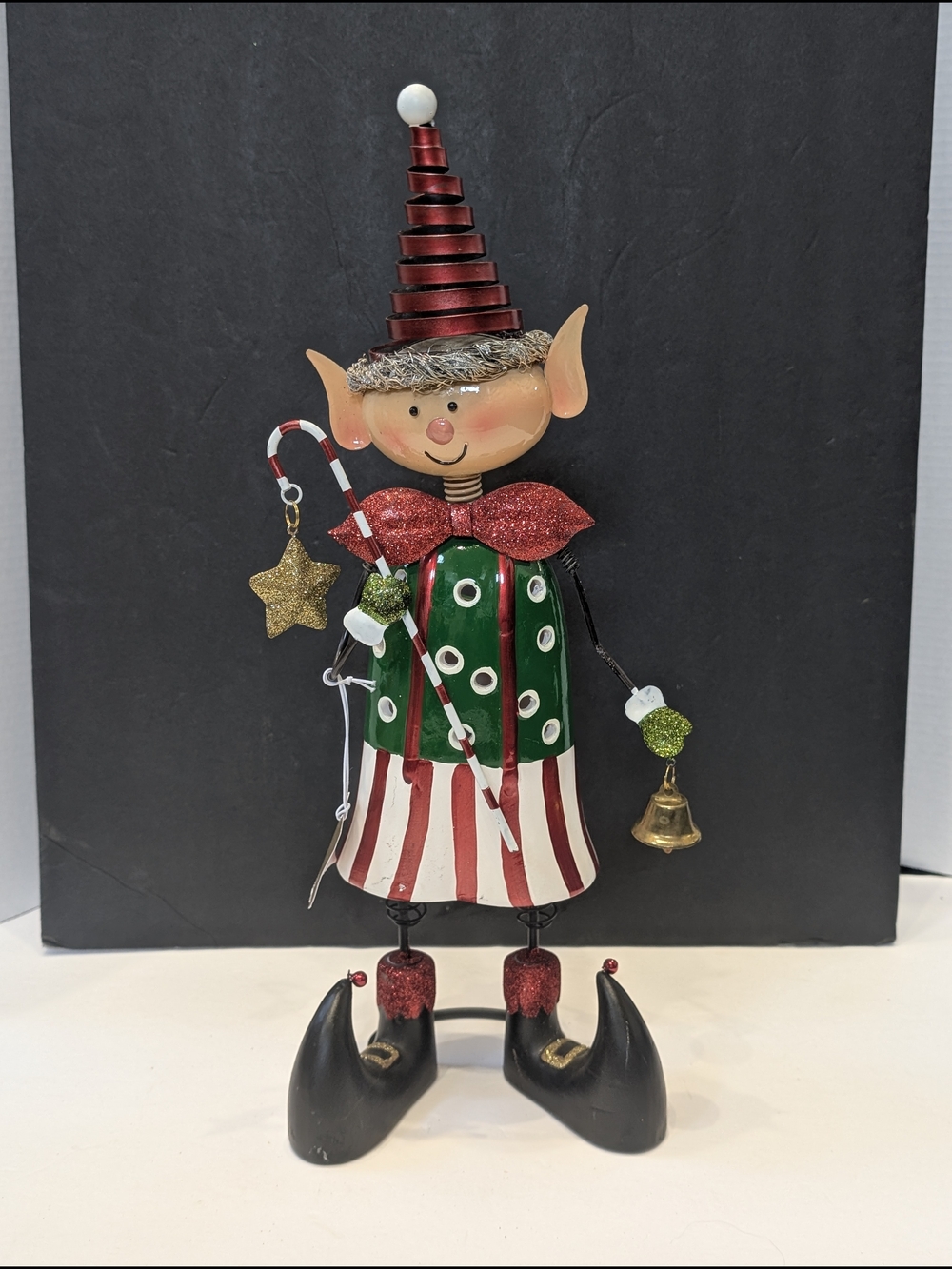 Pier 1 Imports Christmas Elf Tea Light Holder ceramic and Tin Bobblehead RARE